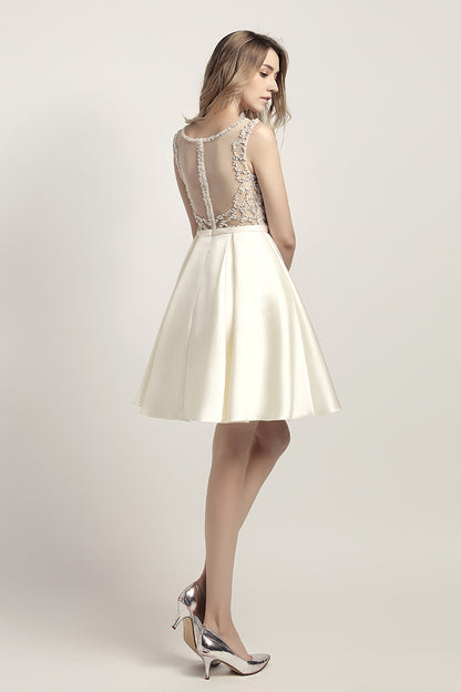 Short A-line Satin With Beading Prom Dress Charming Homecoming Dress