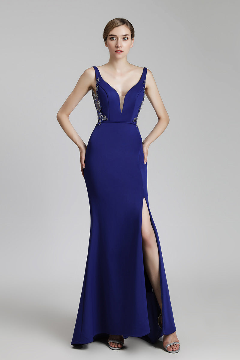 Simple Mermaid backless Long Evening Dress With Side Slit