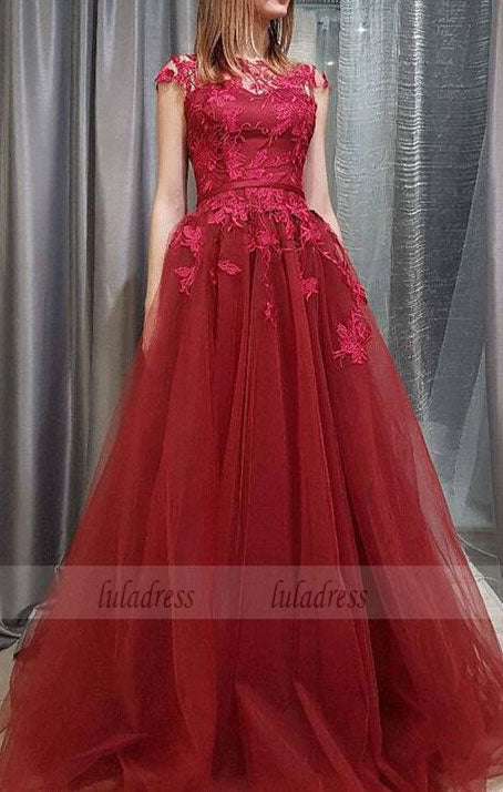 A-line Lace and Tulle Long Formal Dress,Charming Party Dress, Formal Gowns