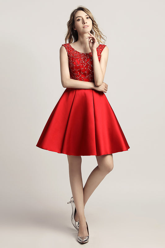 Short A-line Satin With Beading Prom Dress Charming Homecoming Dress