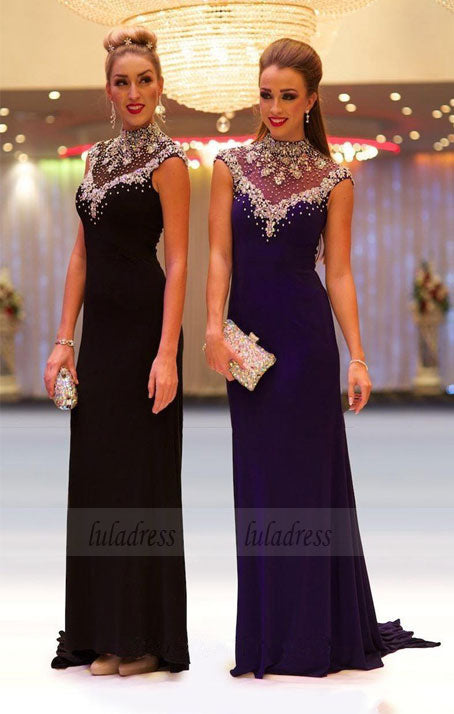 High-neck Sleeveless Beading Long Prom Dresses