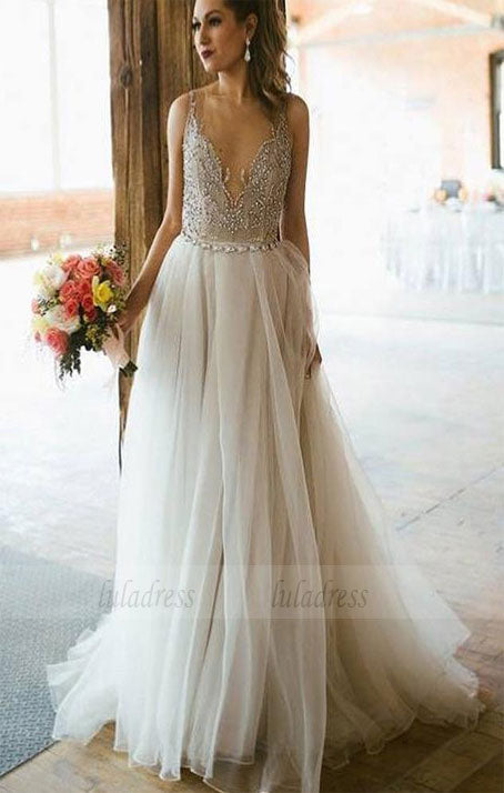 Gray Wedding Dresses,Tulle Wedding Dress,Ball Gown Wedding Dress