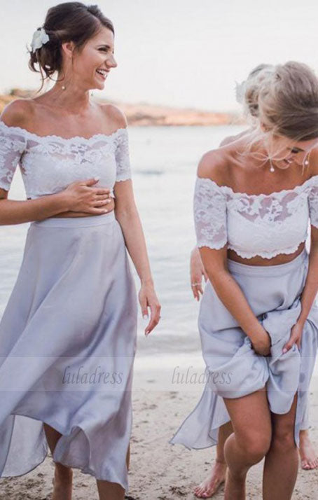 Two Piece Off-the-Shoulder Bridesmaid Dress with Lace