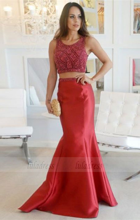 unique beading mermaid prom dresses, elegant 2 piece satin party dresses,BD98751