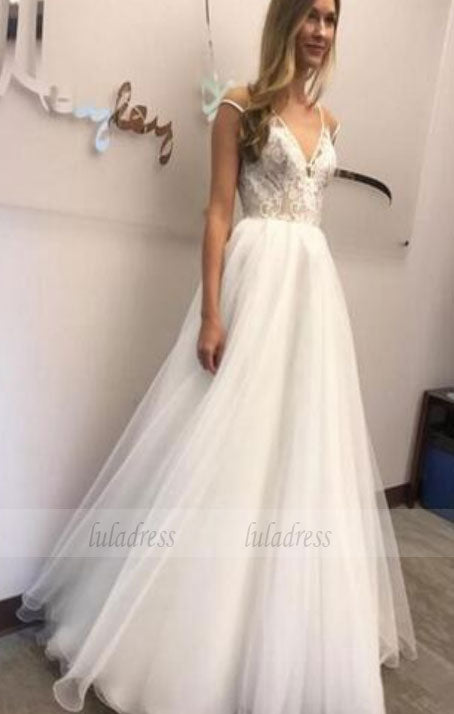 Elegant Wedding Dress,Sheer V Neckline Wedding Dresses