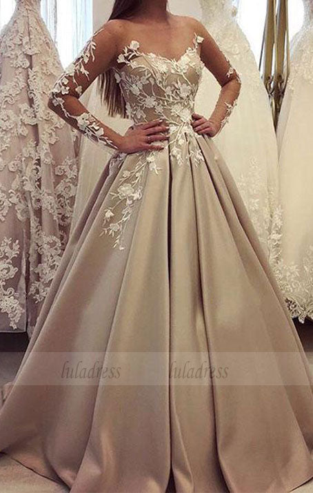 generous long sleeve ball gown, luxury lace wedding dress