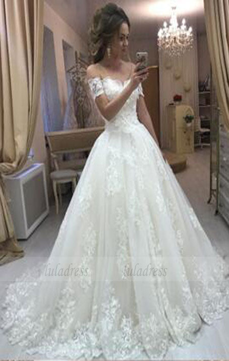 Lace Embroidery Off Shoulder Tulle Wedding Dresses Princess Wedding Dress