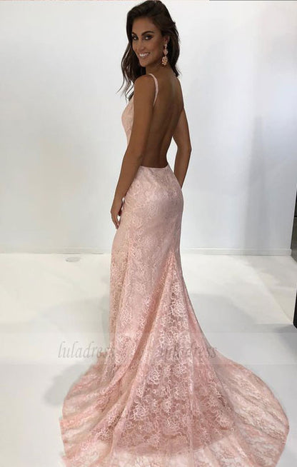 v neck mermaid long prom dress with train, backless prom dress, party dress formal evening dress