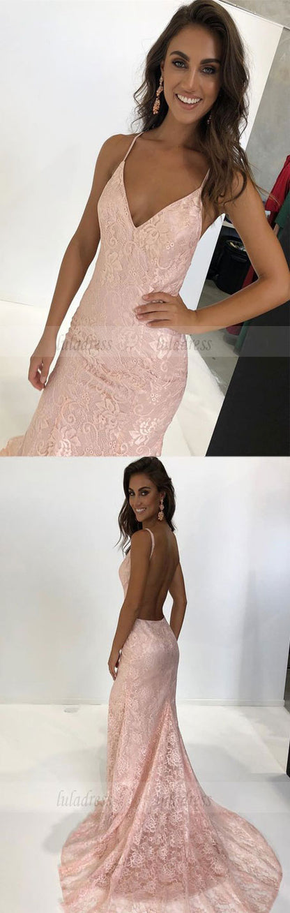 v neck mermaid long prom dress with train, backless prom dress, party dress formal evening dress