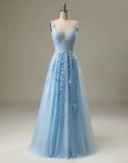 Previous product Next product Light Blue Prom Dresses Spaghetti Straps Long Evening Dresses