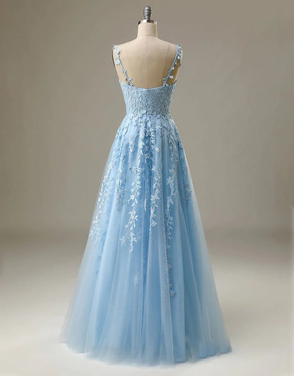 Previous product Next product Light Blue Prom Dresses Spaghetti Straps Long Evening Dresses