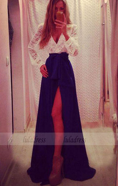 Chiffon Party Dresses,Long Prom Gown,Charming Evening Dress With Long Sleeves