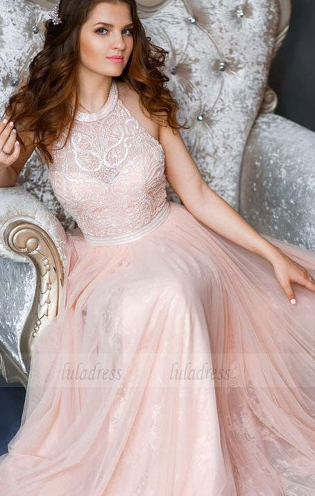 long prom dress, halter pink long prom dress, party dress, formal evening dress