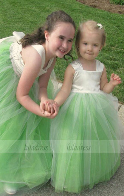 Floor Length Flower Girl Dresses Children Birthday Dress Tulle Green Kids Wedding Party Dresses,BD99402