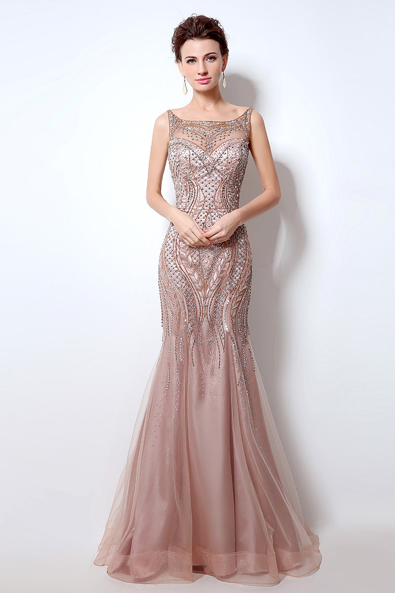 Formal Long Mermaid Evening Dress Beaded Luxury Prom Dress