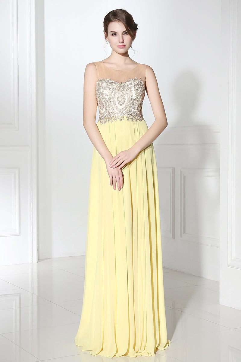 Chic Light Yellow Long Chiffon Prom Dress