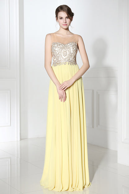 Chic Light Yellow Long Chiffon Prom Dress