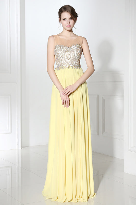 Chic Light Yellow Long Chiffon Prom Dress