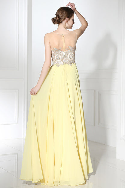 Chic Light Yellow Long Chiffon Prom Dress