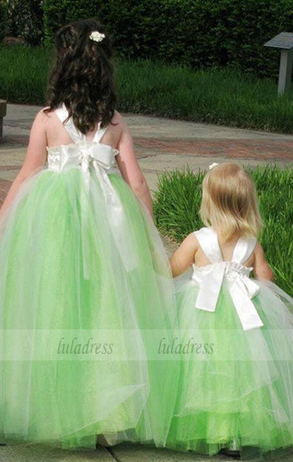 Floor Length Flower Girl Dresses Children Birthday Dress Tulle Green Kids Wedding Party Dresses,BD99402