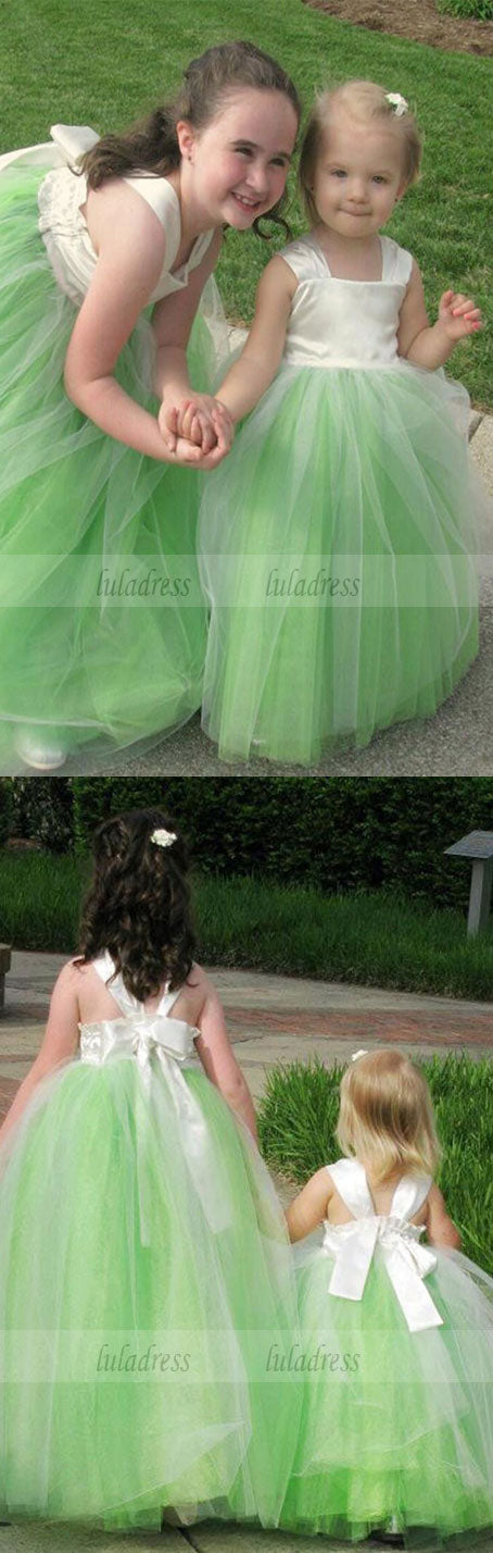 Floor Length Flower Girl Dresses Children Birthday Dress Tulle Green Kids Wedding Party Dresses