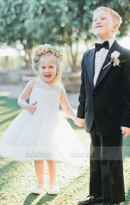 Tea Length Flower Girl Dresses Children Birthday Dress Lace Kids Wedding Party Dresses