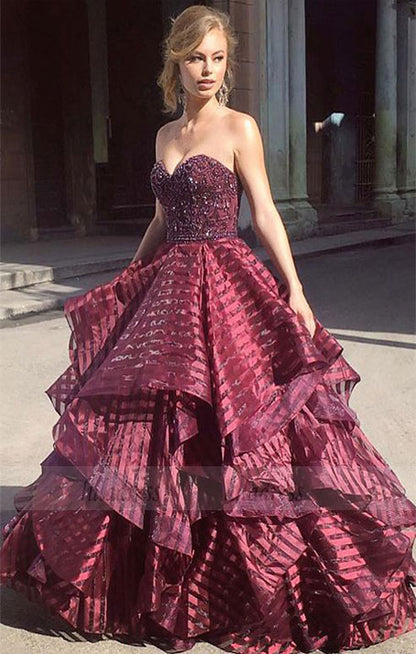 Charming Ball Gown Sweetheart Strapless Burgundy Long Prom Dress