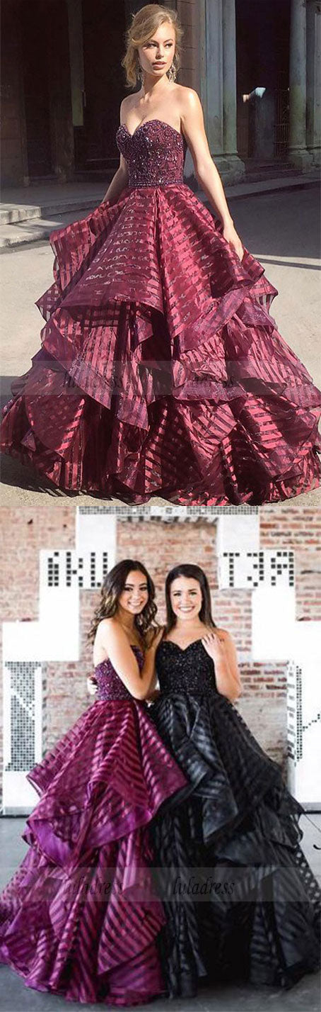 Charming Ball Gown Sweetheart Strapless Burgundy Long Prom Dress