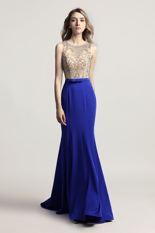 Royal Blue Elegant Long Evening Dress Beading Prom Dress