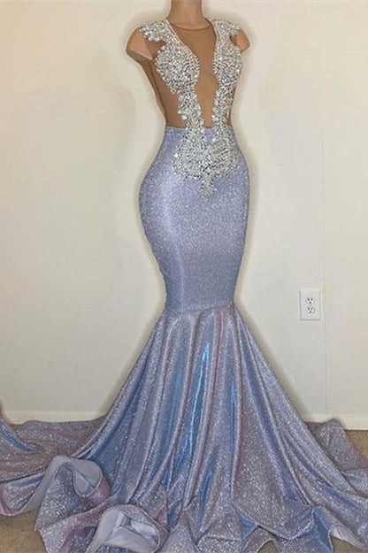 Lace Sexy Tulle Sleeveless Mermaid Prom Dress with Sequins On Sale