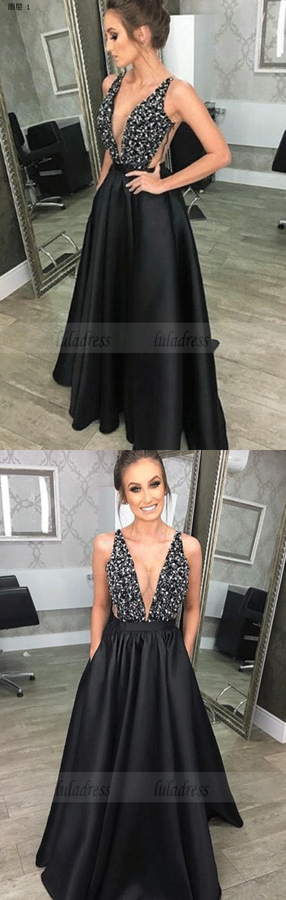 black evening gowns,satin prom dress,black prom dresses