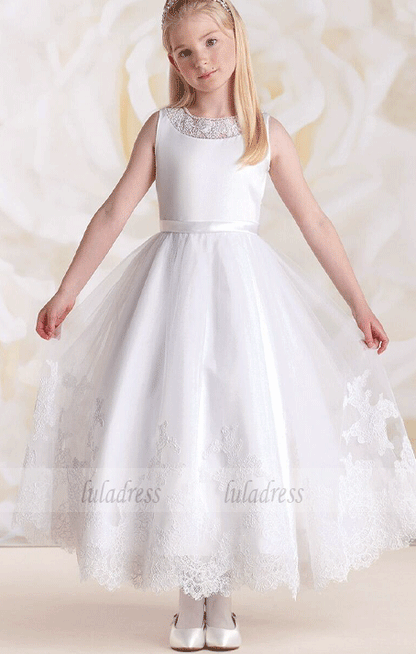 Ankle Length Flower Girl Dresses Children Birthday Dress Lace Applique Kids Wedding Party Dresses,BD99422