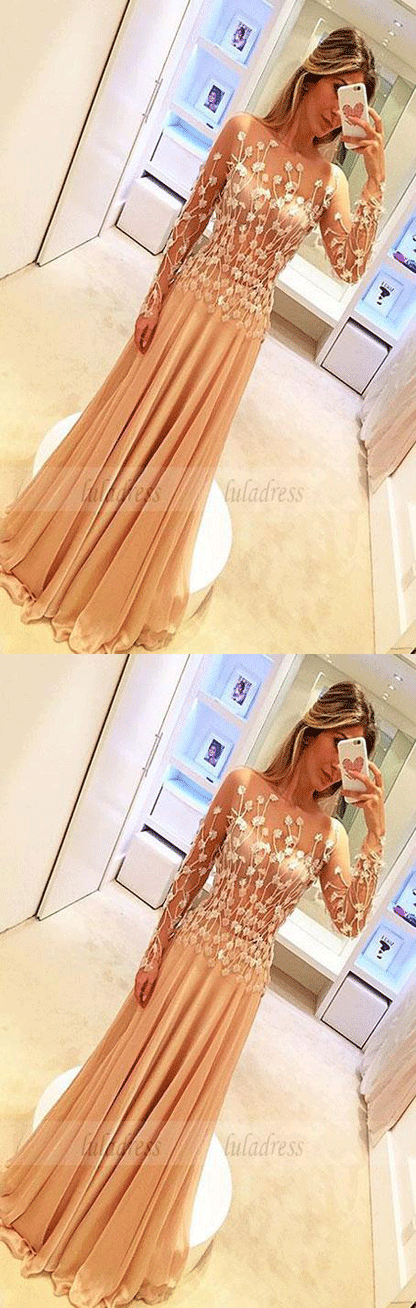 Prom Dresses,Prom Dress,Chiffon Appliques Gorgeous Long-Sleeve Long Prom Dresses,BD99450