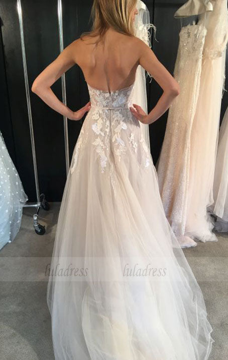 Floral Wedding Dresses,Aline Wedding Dress,Strapless Wedding Dress