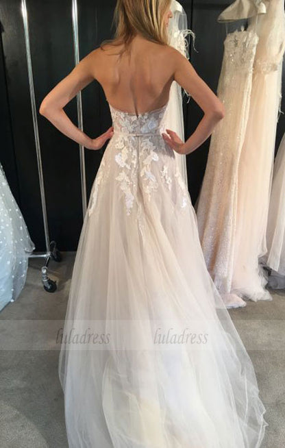 Floral Wedding Dresses,Aline Wedding Dress,Strapless Wedding Dress