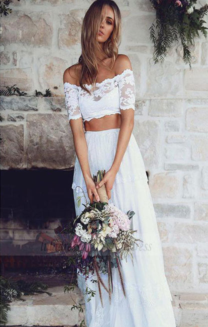 Two Piece Wedding Dress,Beach Wedding Dress,Lace Wedding Dress