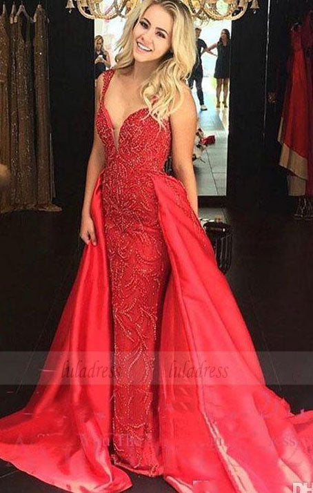 elegant prom dresses with beading, luxury a line sweep train evening gowns