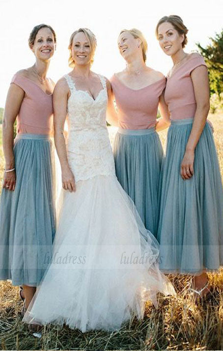 A-Line Pleated Off the Shoulder Sage Bridesmaid Dresses