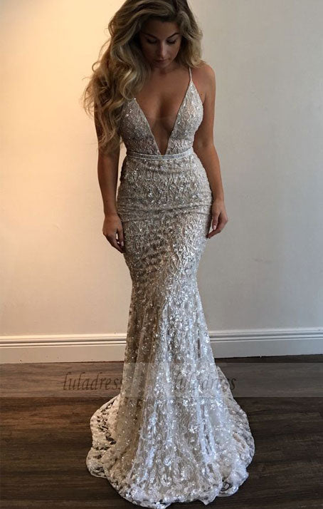 Mermaid Wedding Dress, Beading Wedding Gowns,Spaghetti Strap Wedding Dress