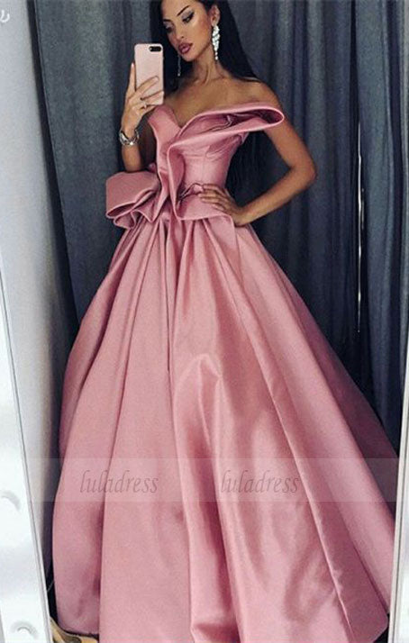 A-Line Sweetheart Floor-Length Pink Satin Prom Dress with Ruffles