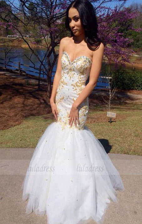 Mermaid Sweetheart Tulle Floor-length with Beading Prom Dresses