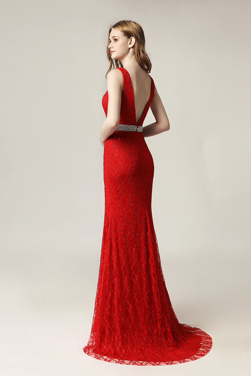 Red Lace Formal Mermaid Long Evening Dress