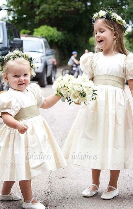 Short Sleeve Tea Length Girl Birthday Wedding Party Formal Flower Girls Dress baby Pageant dresses