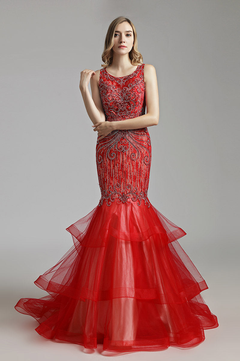 formal gorgeous beaded mermaid Long Prom Dress