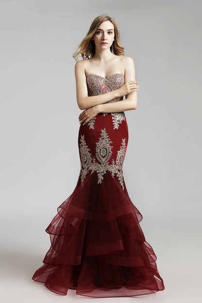 Charming Sweetheart Appliques Mermaid Long Evening Dress