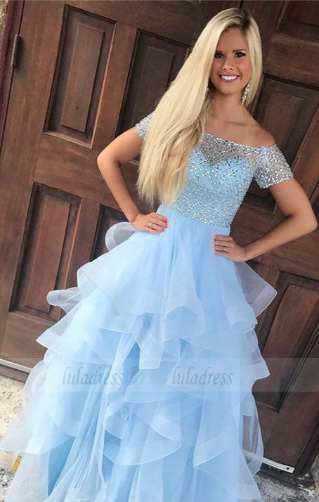 Off Shoulder Beaded Prom Dress,Elegant Homecoming Dress