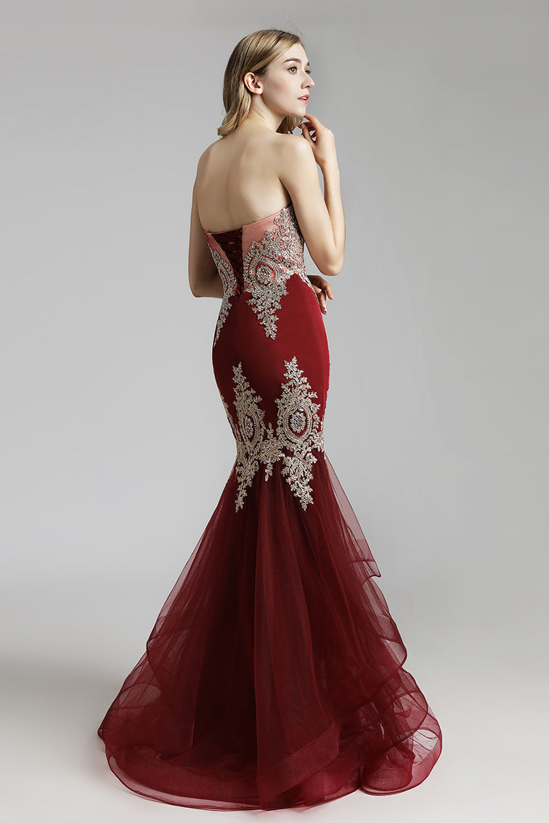 Charming Sweetheart Appliques Mermaid Long Evening Dress