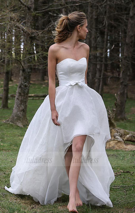 High low Wedding Dress,Destination Wedding Dress,Strapless Wedding Dress