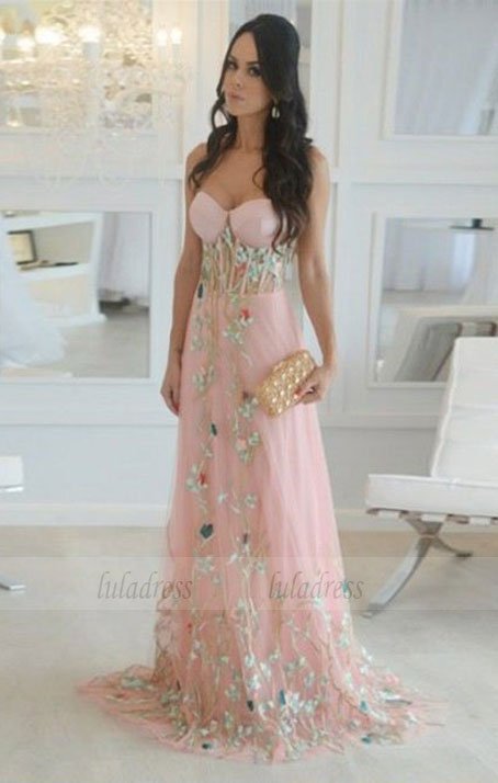 long prom dresses, simple sweetheart party dresses with appliques, elegant evening gowns with flowers