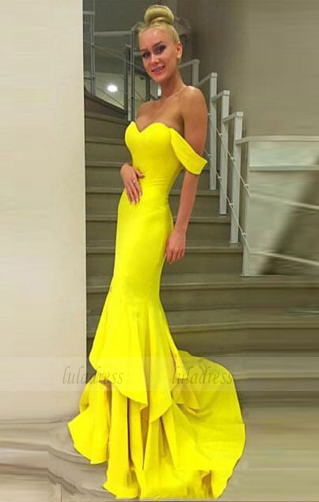 Off The Shoulder Prom Gown,Mermaid Prom Dress,Yellow Formal Dress